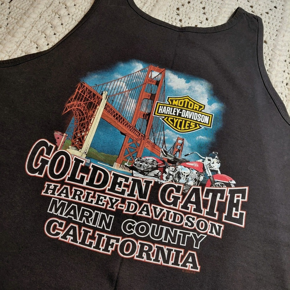 Vtg Harley Davidson Y2K Tank XL Riding Motorcycle Graphic Sleeveless Golden Gate
